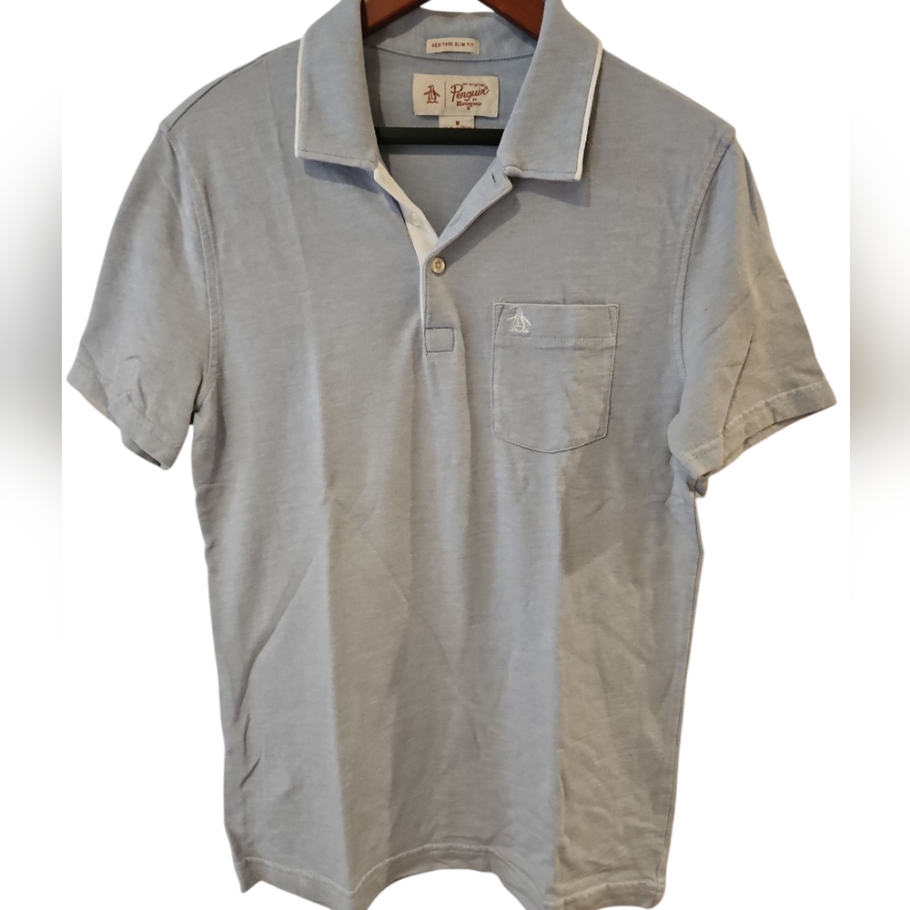 Original Penguin Men's Light Blue Polo Shirt Medium Size